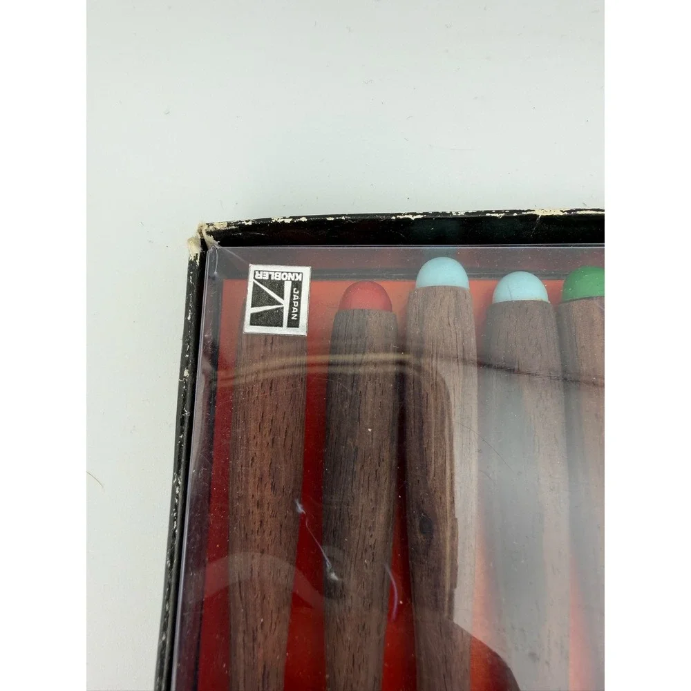 Knobler Fondue Forks Set of 12 Brown Mid Century Modern Wood Japan Stainless